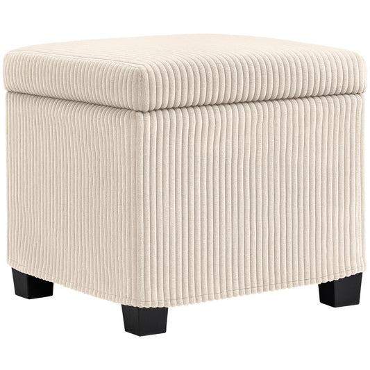 HOMCOM Storage Ottoman Bed End Bench, Corduroy Storage Chest Box with Wooden Legs, Beige