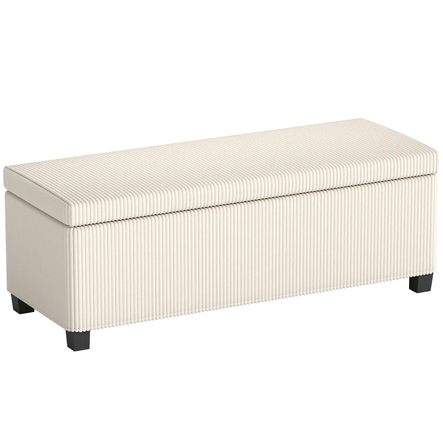 HOMCOM Storage Ottoman Bench, Corduroy Storage Chest Box with Wooden Legs, Bed End Bench, Beige