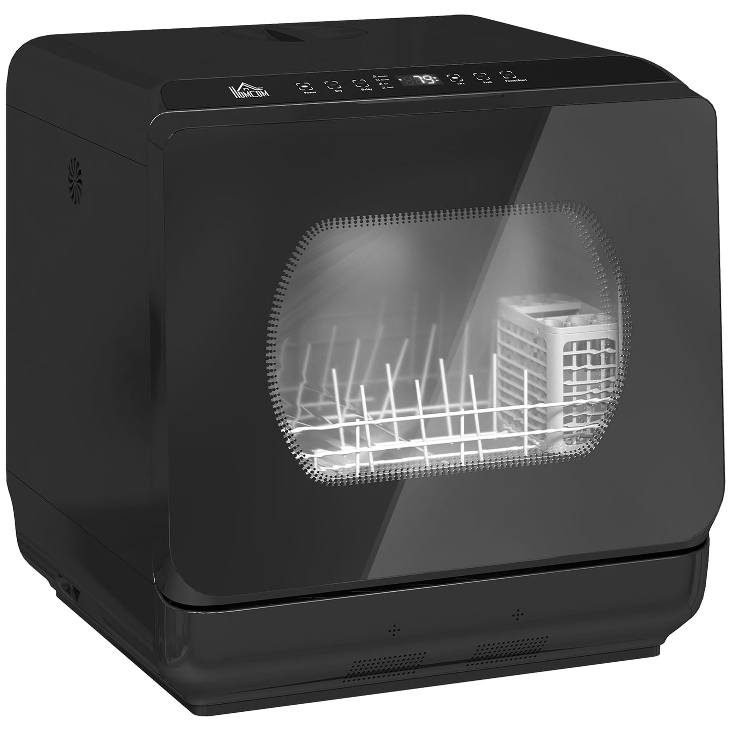 HOMCOM Table Top Dishwasher with Built-in 6L Water Tank, Mini Countertop Dishwasher with 6 Programs, Black