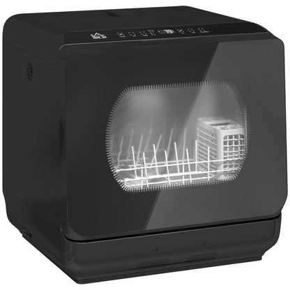 HOMCOM Table Top Dishwasher with Built-in 6L Water Tank, Mini Countertop Dishwasher with 6 Programs, Black