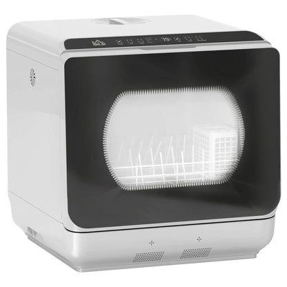 HOMCOM Table Top Dishwasher with Built-in 6L Water Tank, Mini Countertop Dishwasher with 6 Programs, Silver Tone