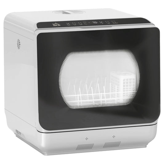 HOMCOM Table Top Dishwasher with Built-in 6L Water Tank, Mini Countertop Dishwasher with 6 Programs, Silver Tone