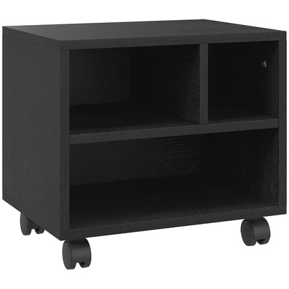 HOMCOM Three-Compartment Office Storage Printer Cabinet, with Wheels - Black