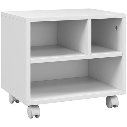 HOMCOM Three-Compartment Office Storage Printer Cabinet with Wheels - White