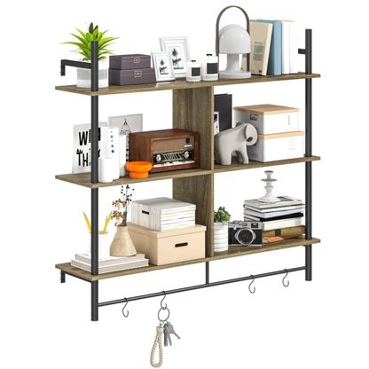 HOMCOM Three-Tier Floating Shelf Wall Mount Home Furniture - Grey Wood Effect
