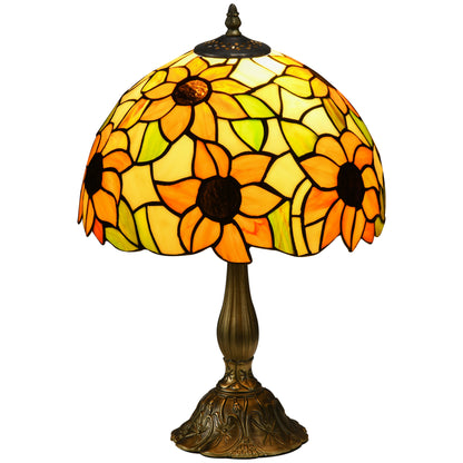 HOMCOM Tiffany Stained Glass Table Lamp, Handmade Antique Bedside Lamp, Night Light, Orange Sunflower