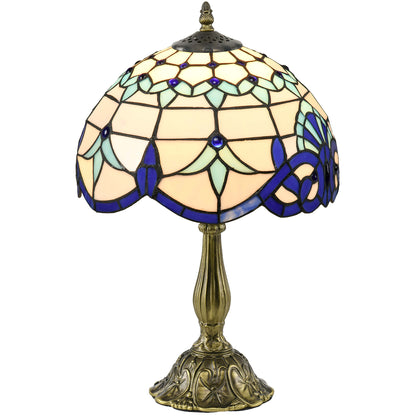 HOMCOM Tiffany Stained Glass Table Lamp, Handmade Antique Bedside Lamp, Nightstand, Night Light, Blue
