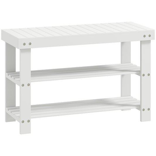 HOMCOM Two Shelf Bamboo Shoe Storage Bench Home Hallway Furniture - White