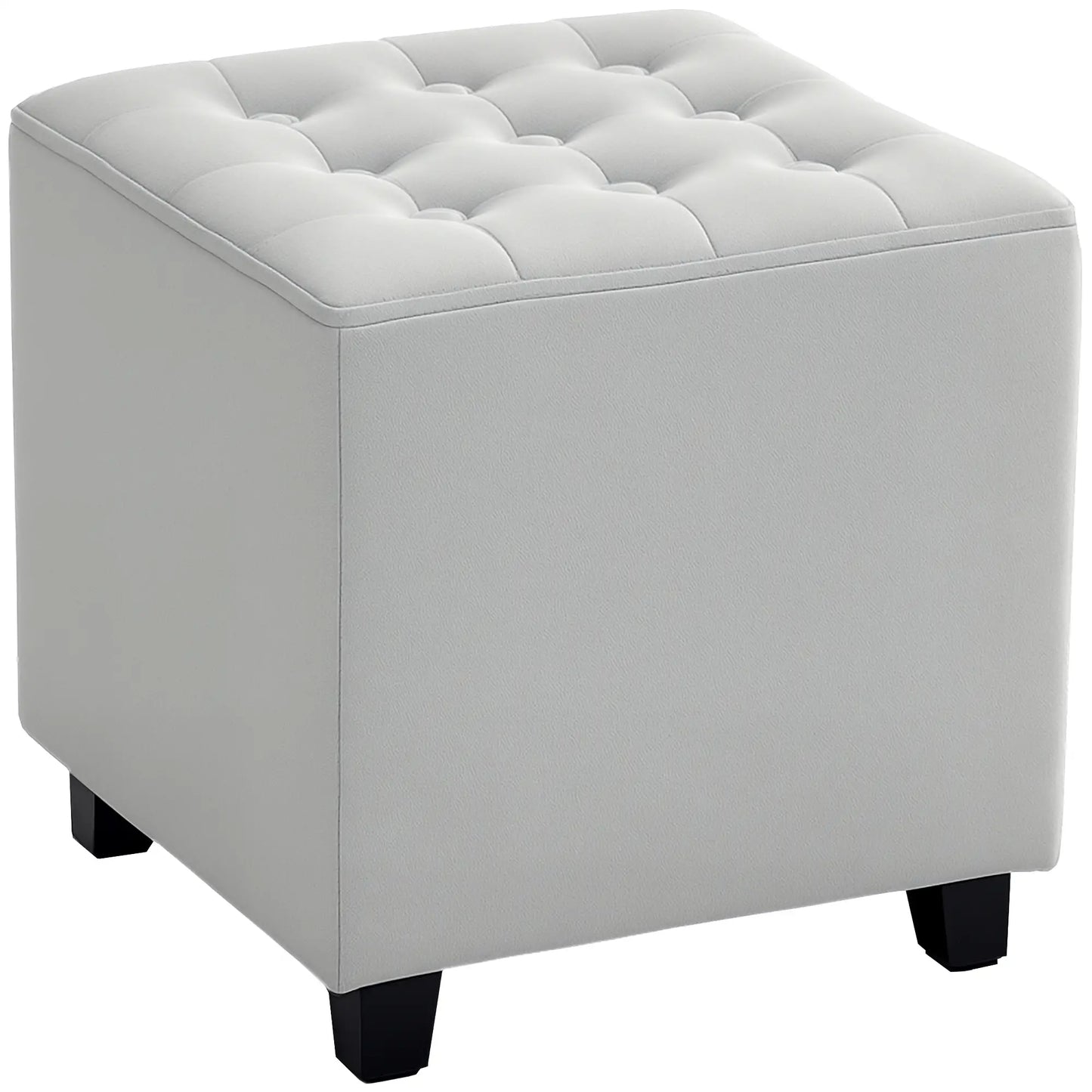 HOMCOM Velvet-Feel Square Ottoman Lightweight Footstool - Light Grey