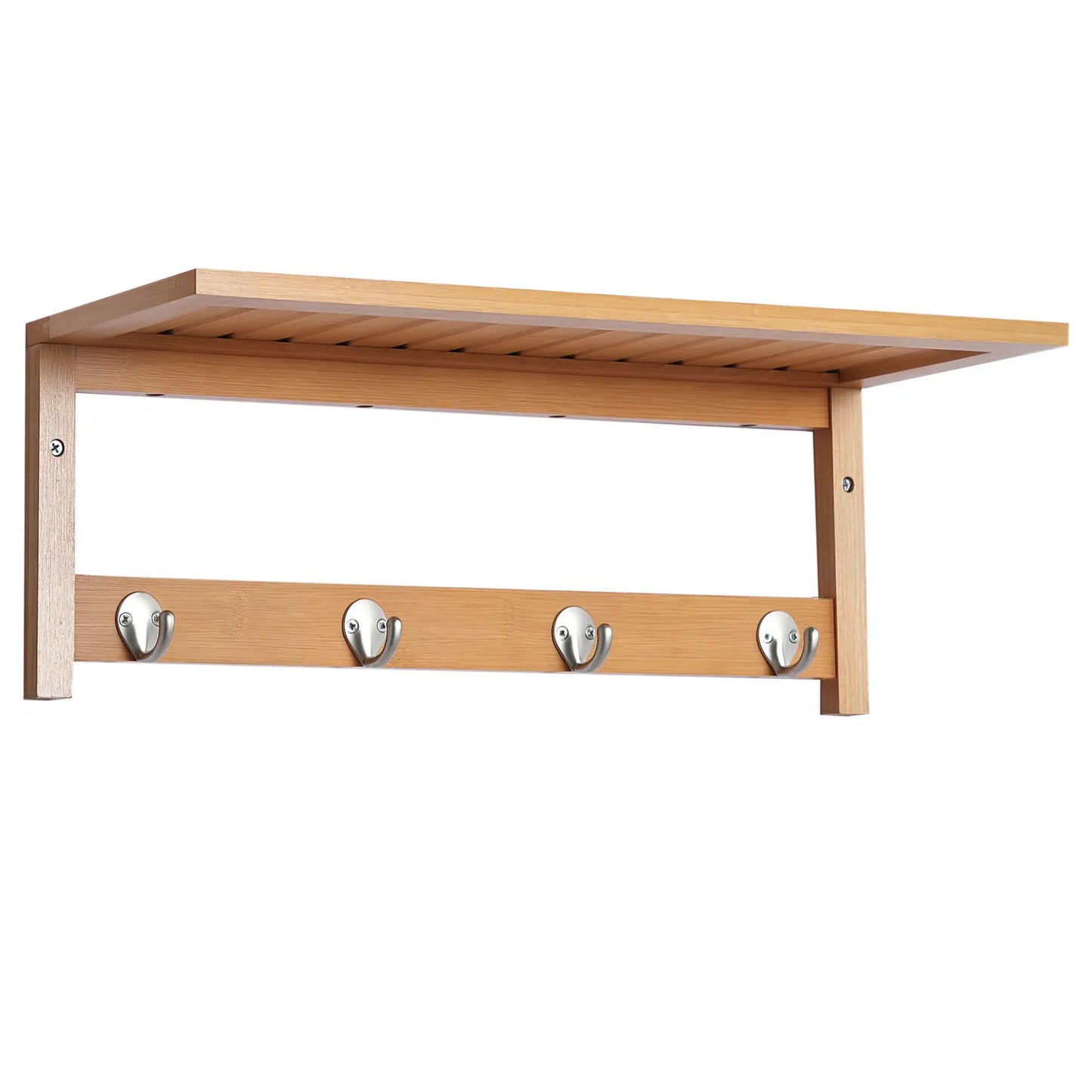 HOMCOM Wall Mounted Coat Clothes Hat Hanger 4 Hooks Rack Stand with Rail & Storage Shelf