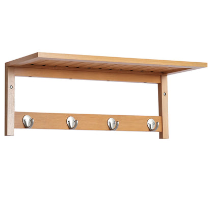 HOMCOM Wall Mounted Coat Clothes Hat Hanger 4 Hooks Rack Stand with Rail & Storage Shelf