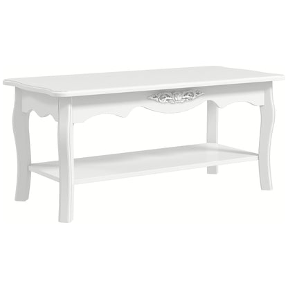 HOMCOM White Coffee Table Wood Cocktail Tea Centre Table with Storage Shelf for Living Room