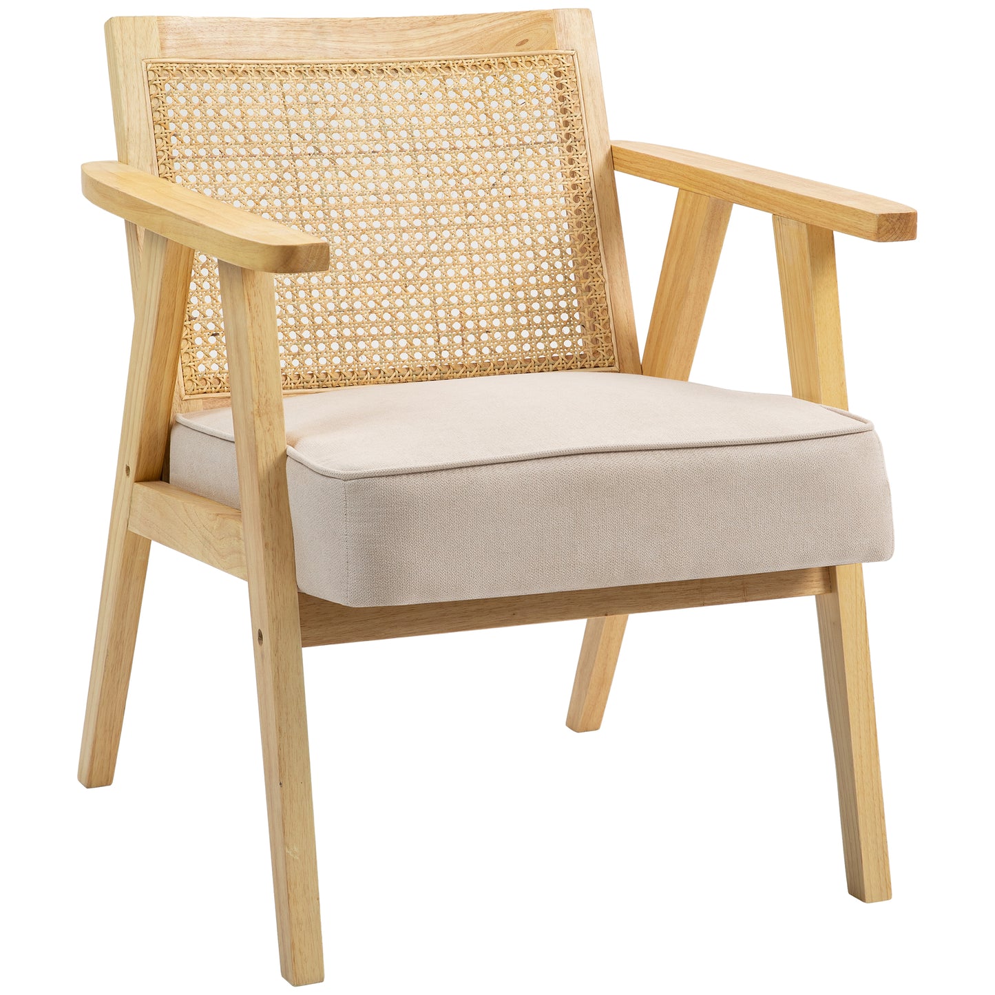 HOMCOM Wooden Rattan Armchair Weave Panel Accent Chair - Natural Finish