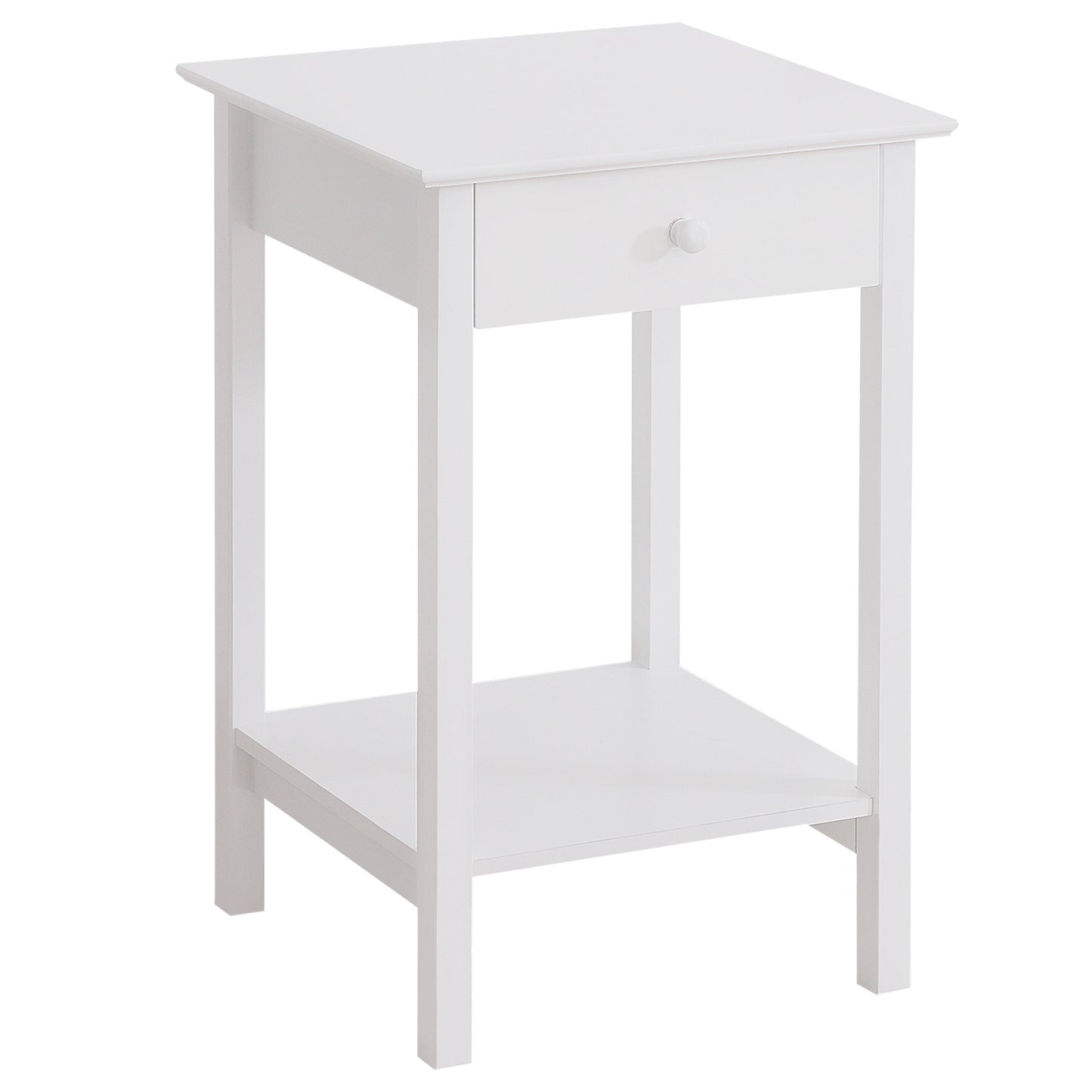 HOMCOM Wooden Side Table, Bedside Cabinet with Drawer and Storage Shelf for Bedroom, White