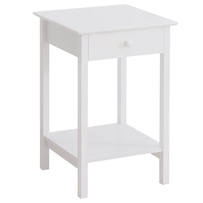 HOMCOM Wooden Side Table, Bedside Cabinet with Drawer and Storage Shelf for Bedroom, White