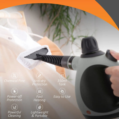 HOMCOM Handheld Steam Cleaner for Chemical Free Cleaning, Portable Multi-Purpose Steamer with 9 Pcs Accessory