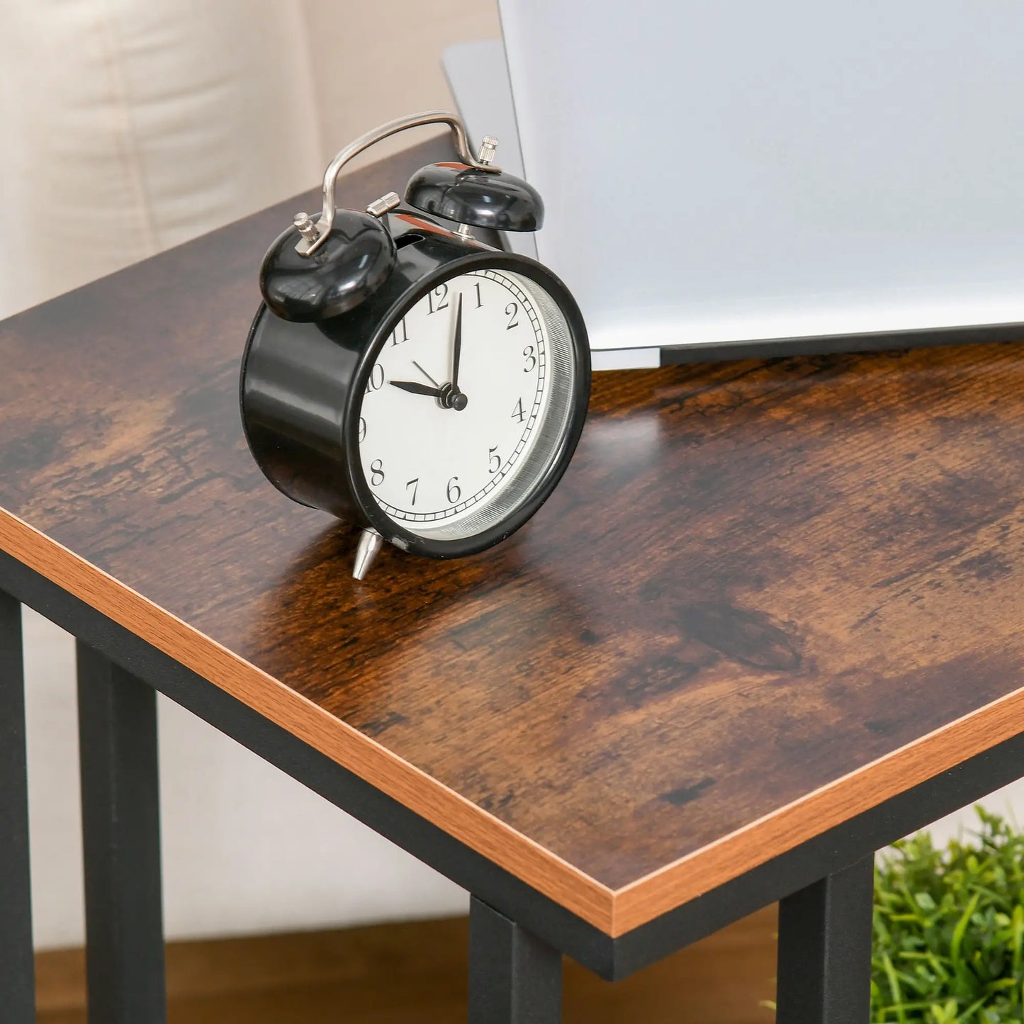 HOMCOM C Shaped Side Table with Wheels, Mobile End Table, Laptop Stand with Metal Frame & Storage Shelf, Rustic Brown