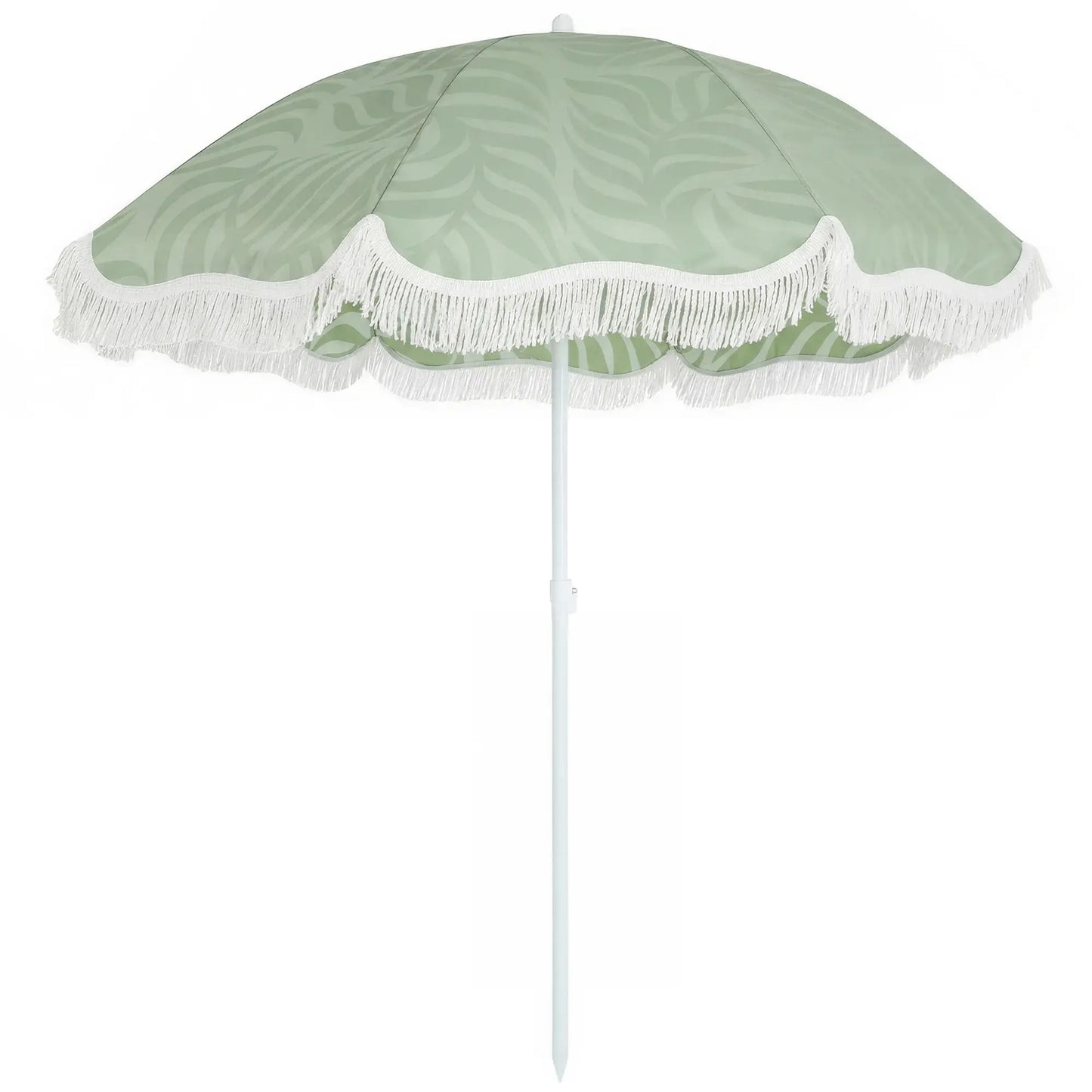Outsunny Beach Umbrella Parasol with Sand Anchor, Portable Tilting Garden Parasol with Adjustable Height, Green