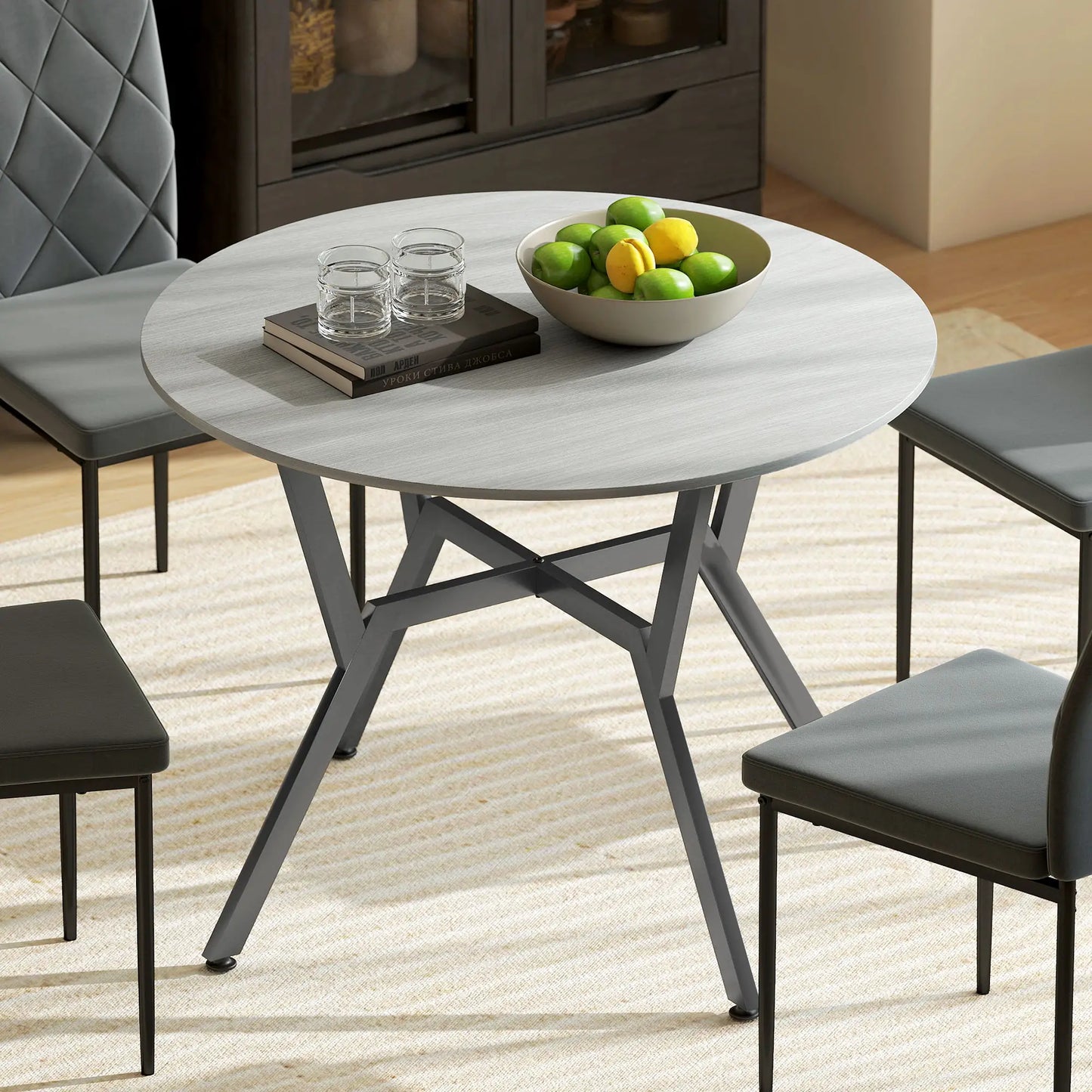 HOMCOM Round Kitchen Dining Table with Anti-Slip Foot Pads for Living Room, Dining Room, Grey