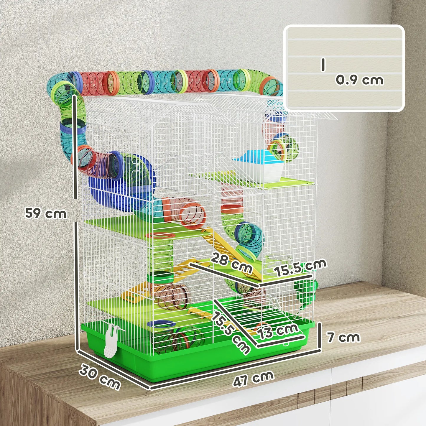 PawHut Hamster Cage, 5 Tier Carrier Habitat with Exercise Wheels Tunnel Tube, Gerbil Cage for Dwarf Mice, Green