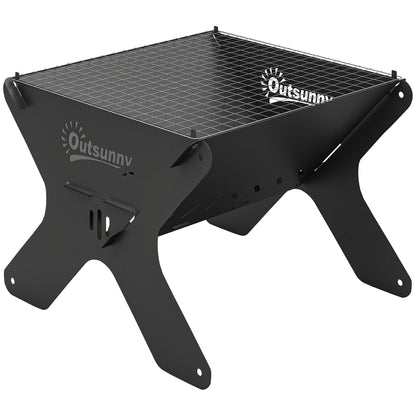 Outsunny 2-In-1 Portable BBQ Grill & Camping Fire Pit, Tabletop Charcoal Barbecue Grill with Gripper, Gloves & Carry Bag