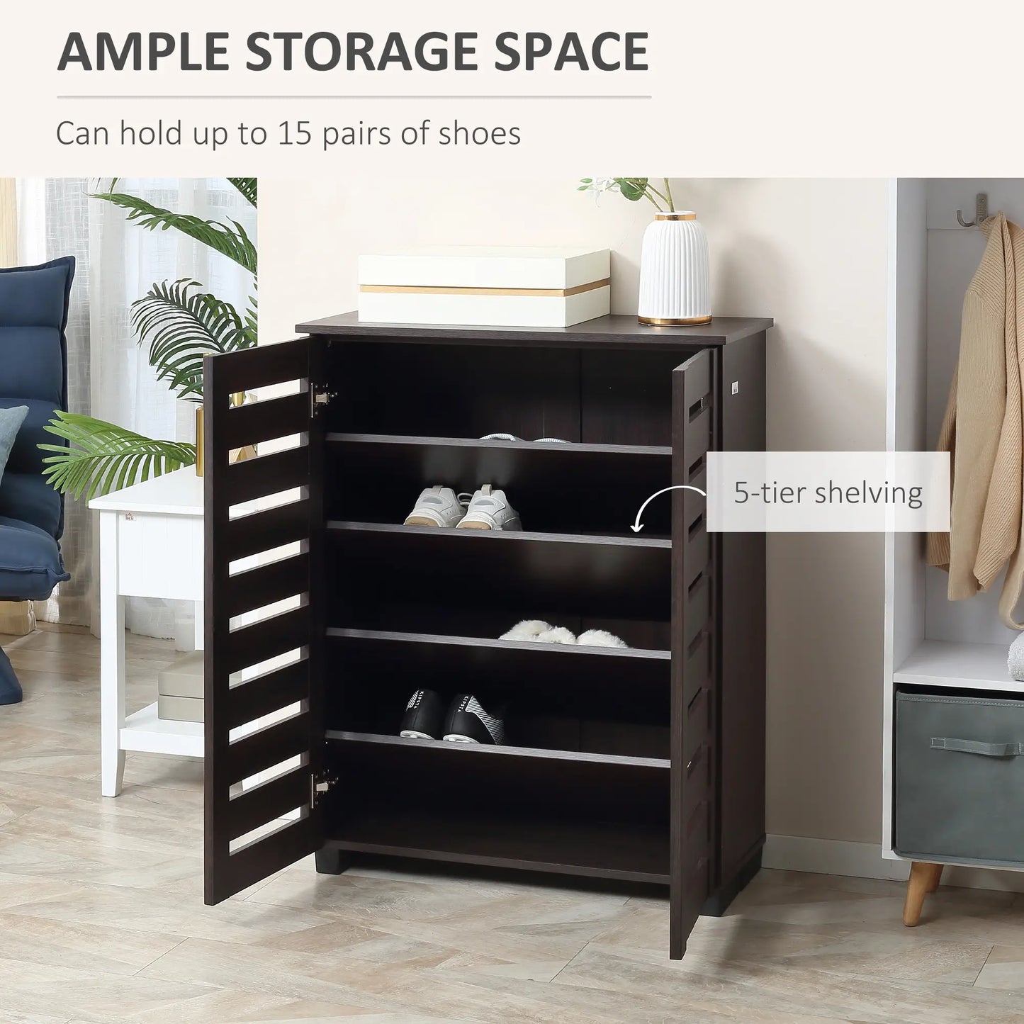 HOMCOM 15 Shoe Storage Organiser Cabinet, Floor Mount - Wood-Effect