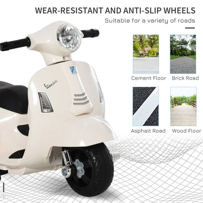 HOMCOM Vespa Licensed 6V Kids Electric Motorbike Ride On Motorcycle Battery Powered for 18-36 Months White