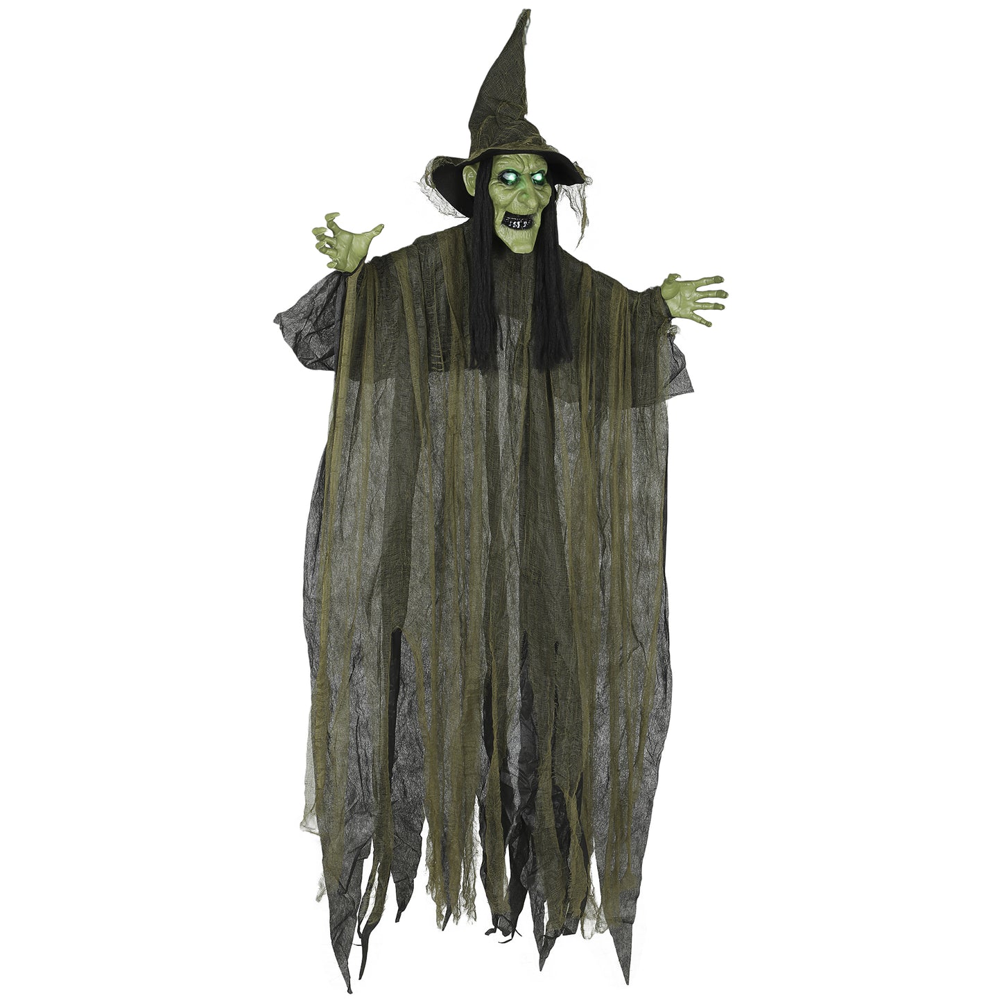 Outsunny 170 cm Hanging Halloween Animated Spooky Witch with Glowing LED Eyes, Scary Halloween Decorations, Battery Operated