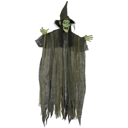 Outsunny 170 cm Hanging Halloween Animated Spooky Witch with Glowing LED Eyes, Scary Halloween Decorations, Battery Operated