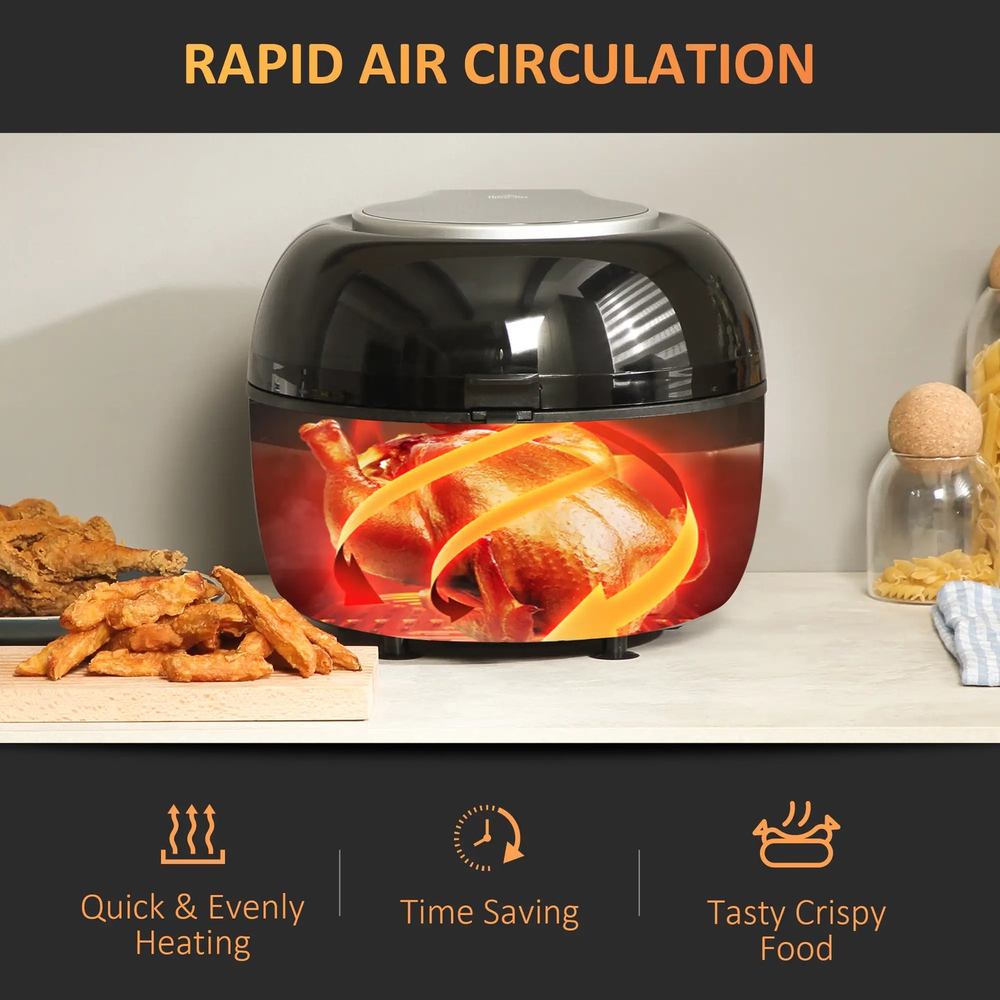 HOMCOM 7L Family Size Digital Air Fryer Oven with Roast, Broil, Bake, Dehydrate, 8 Presets, Rapid Air Circulation, Timer, Preheat, 1500W