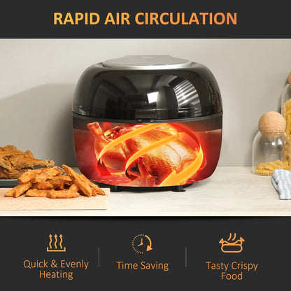 HOMCOM 7L Family Size Digital Air Fryer Oven with Roast, Broil, Bake, Dehydrate, 8 Presets, Rapid Air Circulation, Timer, Preheat, 1500W