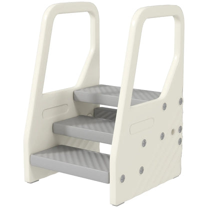 AIYAPLAY Adjustable 3 Step Toddler Tower with Handles, Non-Slip Surface and Foot Pads, Grey