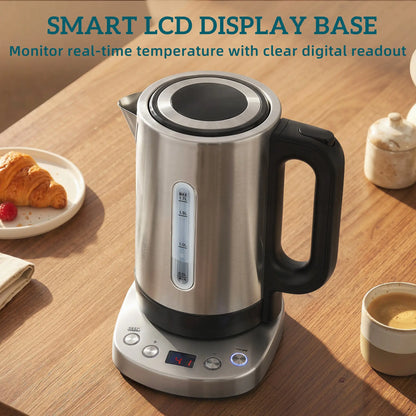 HOMCOM Electric Kettle, 1.7L, Fast Boil, 3kW Water Kettle with UK Strix Thermostat, LCD Base, Silver Tone