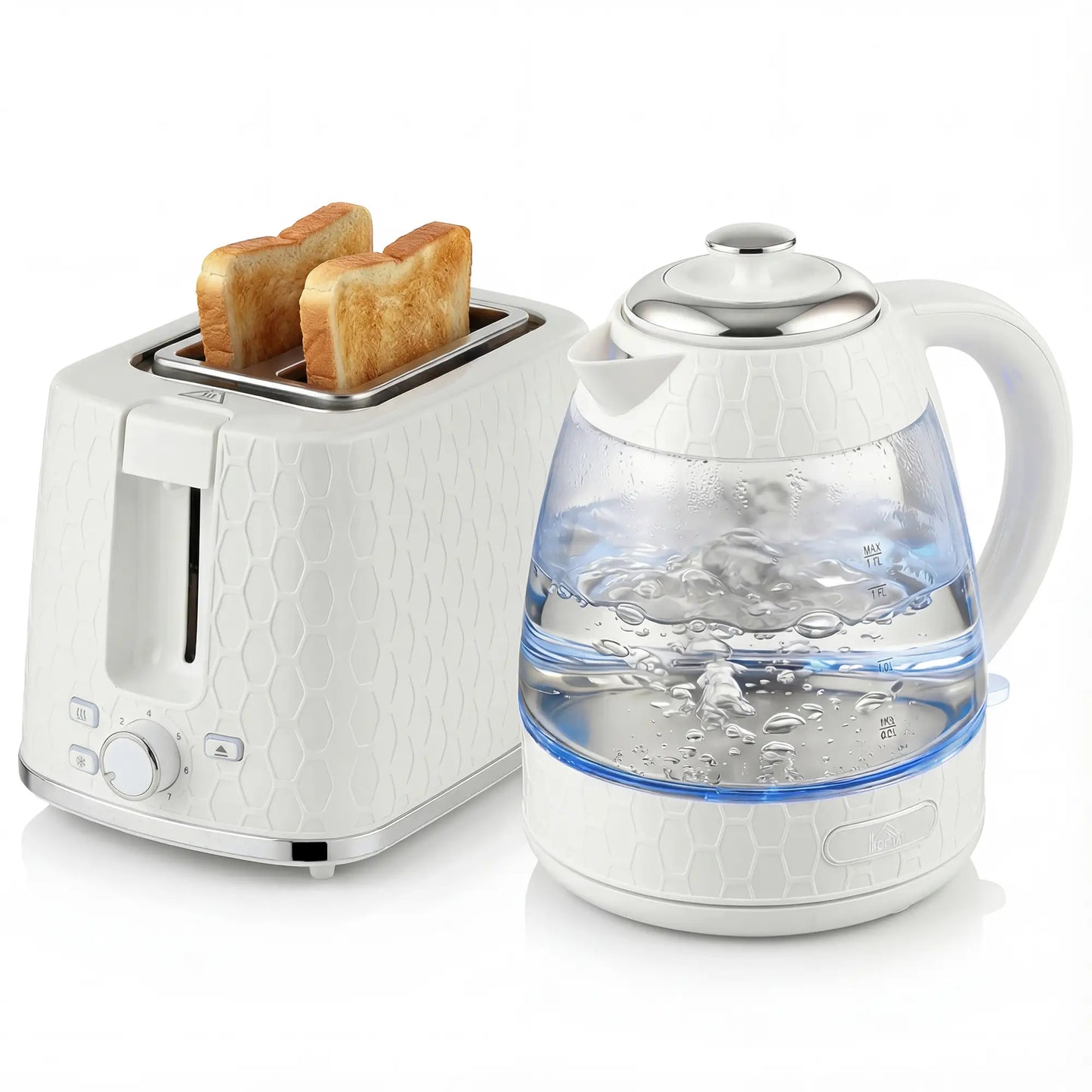 HOMCOM Kettle and Toaster Set, 1.7L 3000W Rapid Kettle with Limescale Filter, 2 Slice Toaster, Cream