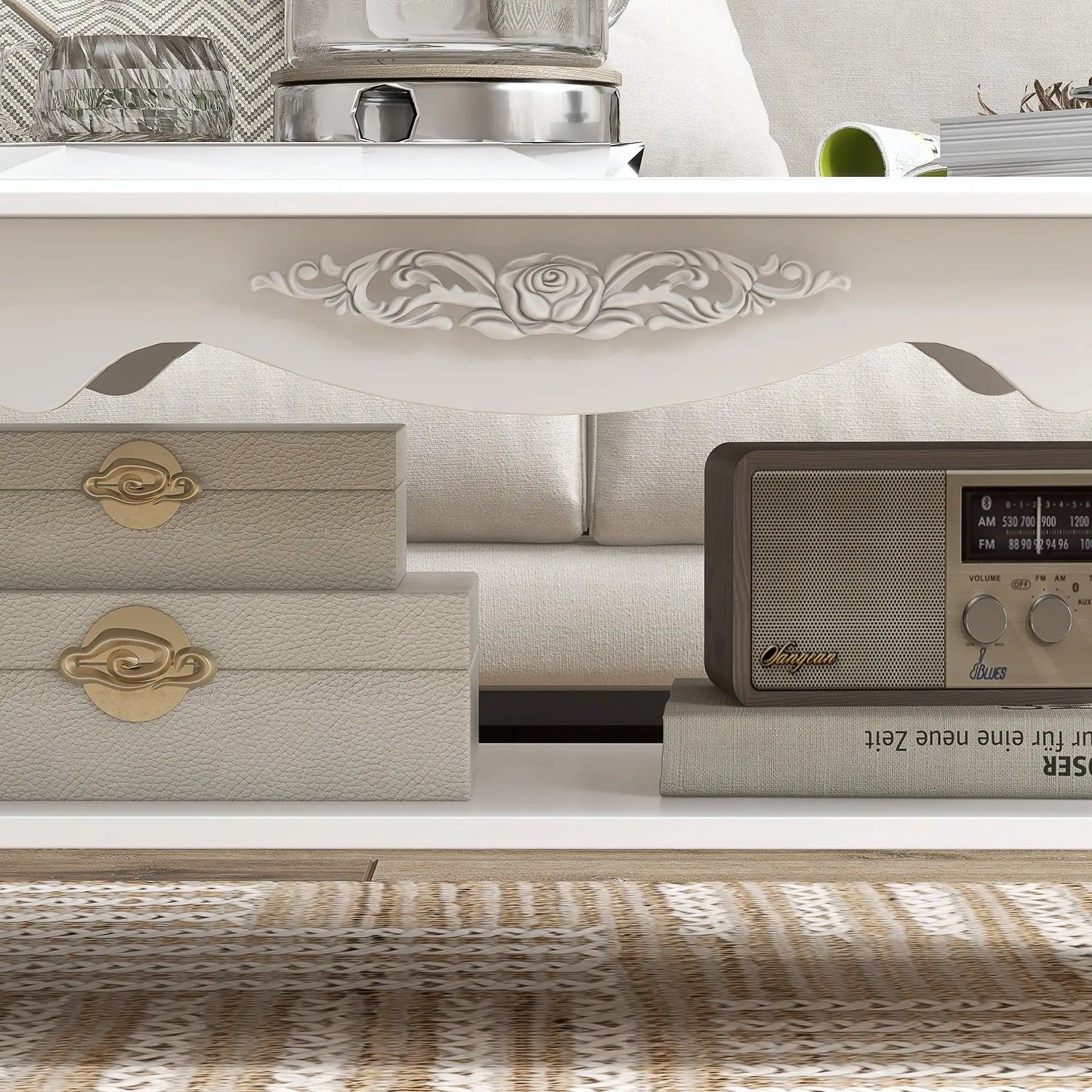 HOMCOM White Coffee Table Wood Cocktail Tea Centre Table with Storage Shelf for Living Room