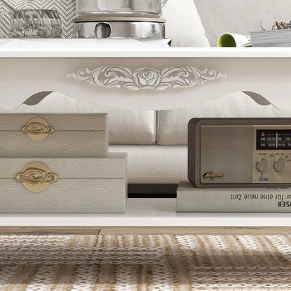 HOMCOM White Coffee Table Wood Cocktail Tea Centre Table with Storage Shelf for Living Room