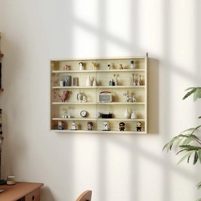 HOMCOM 5-Tier Wall Display Shelf Unit Cabinet w/ 4 Adjustable Shelves Glass Doors Home Office Ornaments, Oak