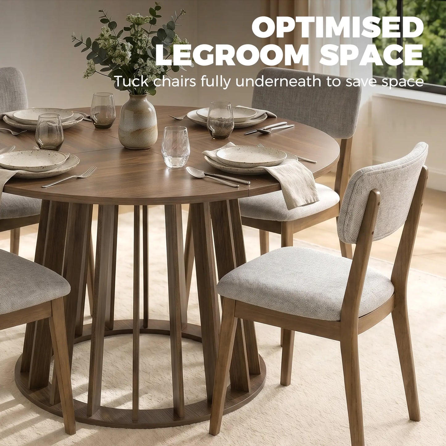 HOMCOM Round Dining Table for 4-6 People Modern Kitchen Table with Slatted Base, Light Walnut