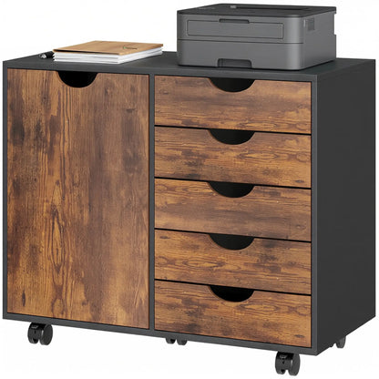 HOMCOM Multi-Storage Mobile Office Storage Cabinet with Five Wheels- Rustic Brown