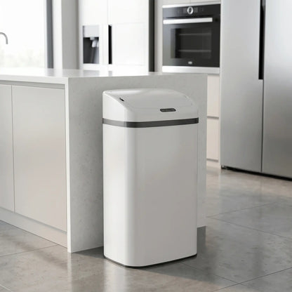 HOMCOM 48L Stainless Steel Kitchen Sensor Bin with Soft-Close Lid - White