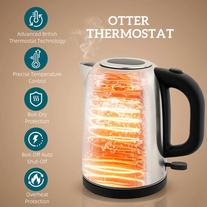 HOMCOM Kitchen Simple Polished Toaster and Kettle Set - Silver Tone