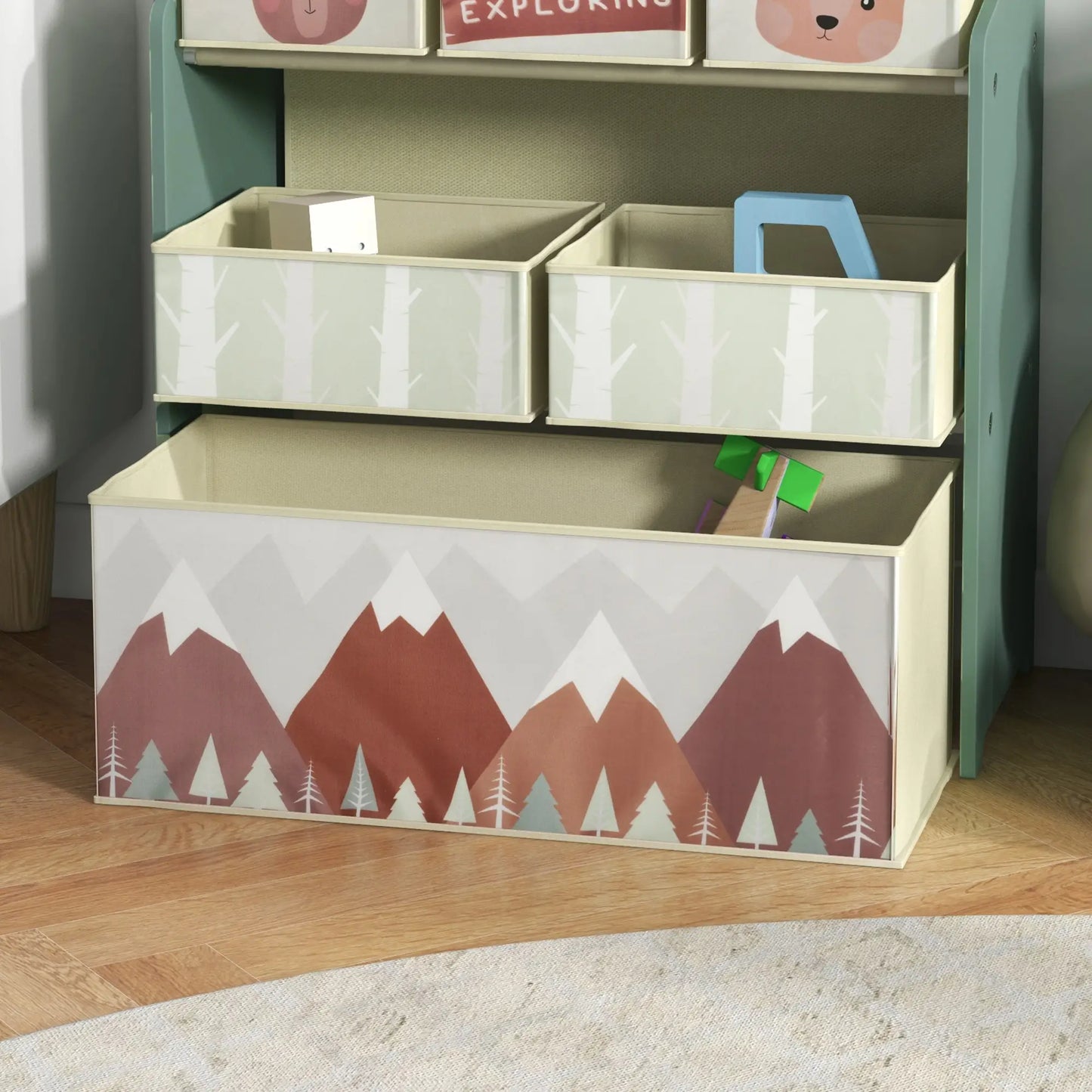 ZONEKIZ Kids Storage Unit, Toy Storage Organiser with Six Fabric Bins, for Bedrooms, Playrooms - Green