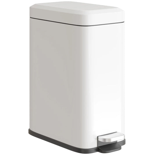 HOMCOM 5L Rectangular Compact Bin Steel Body Removable Bucket w/ Pedal Lid Rubbish Trash Tidy Clean White
