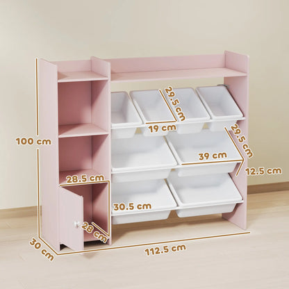 AIYAPLAY Kids Toy Storage Unit with 8 Removable Bins, Storage Shelves, Cabinet, Pink
