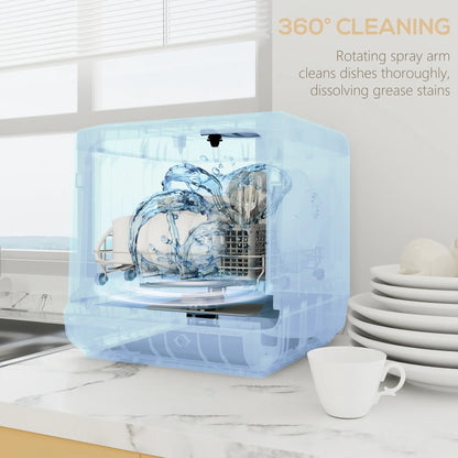 HOMCOM Table Top Dishwasher with Built-in 6L Water Tank, Mini Countertop Dishwasher with 6 Programs, Silver Tone