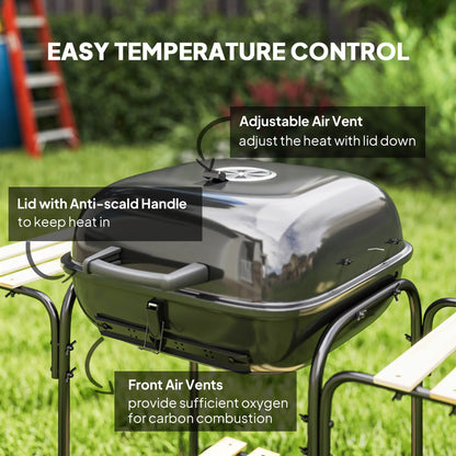 Outsunny Charcoal Barbecue Grill Portable BBQ Grill with Cooking Area, 3 Shelves, Lockable Lid, Wheels for Outdoor Cooking, Garden Party, Black