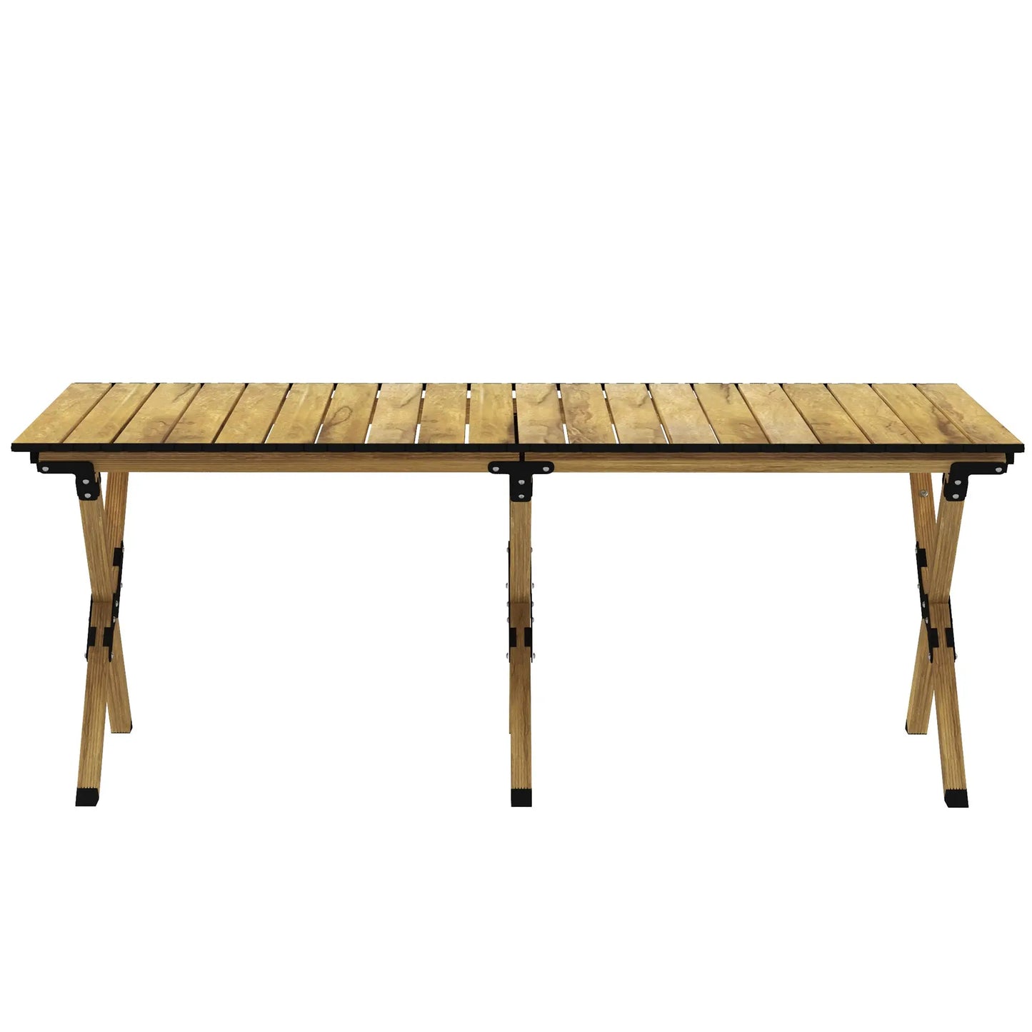Outsunny 4ft Aluminium Portable Folding Camping Table with Roll-Up Top, Picnic Table for Indoor, Outdoor, Party, BBQ, Wood Effect