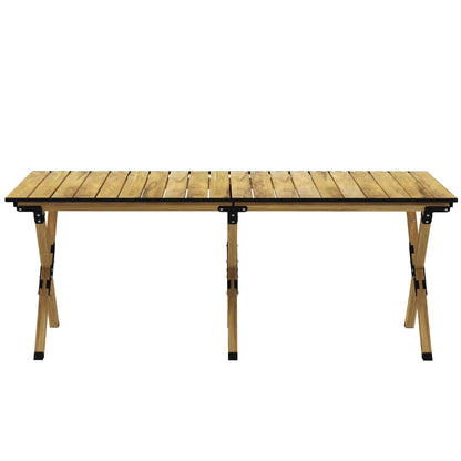 Outsunny 4ft Aluminium Portable Folding Camping Table with Roll-Up Top, Picnic Table for Indoor, Outdoor, Party, BBQ, Wood Effect