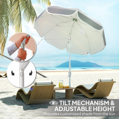Outsunny Beach Umbrella Portable with Sand Anchor, Carry Bag, Adjustable Height & Tilt, UPF50+ UV Protection, Grey