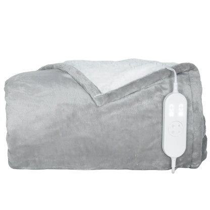 HOMCOM Electric Throw Heated Blanket with 10 Heat Levels & 10H Timer, Machine Washable with Overheat Protection, Grey